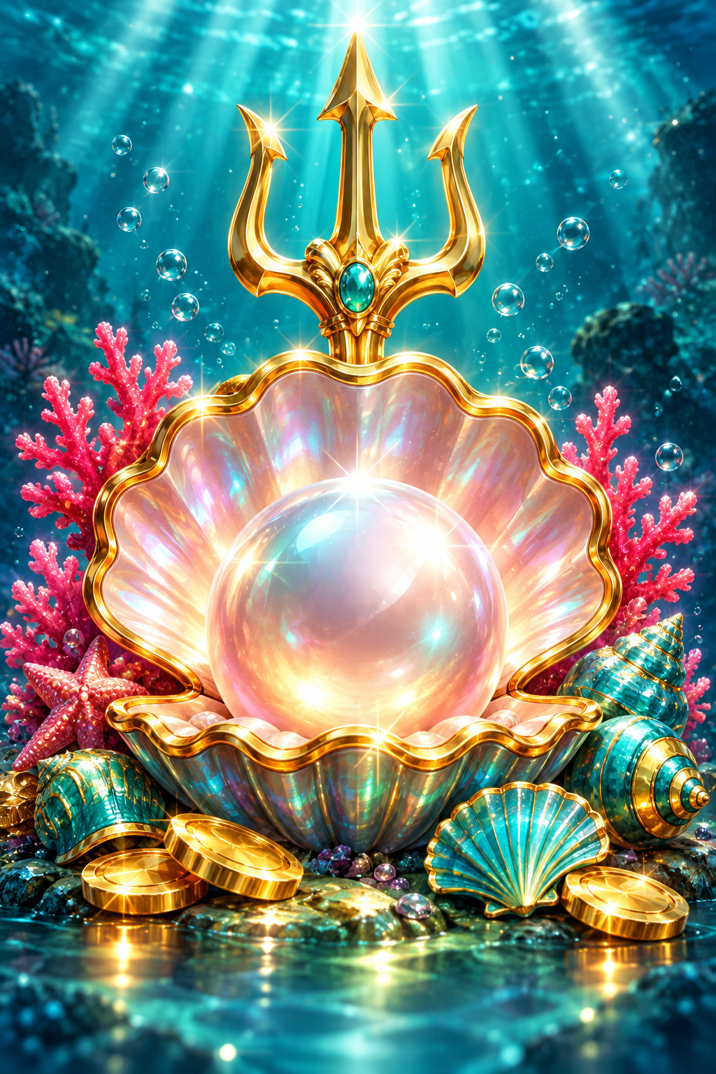 Pearl of the Deep shell, pearl and underwater treasure artwork